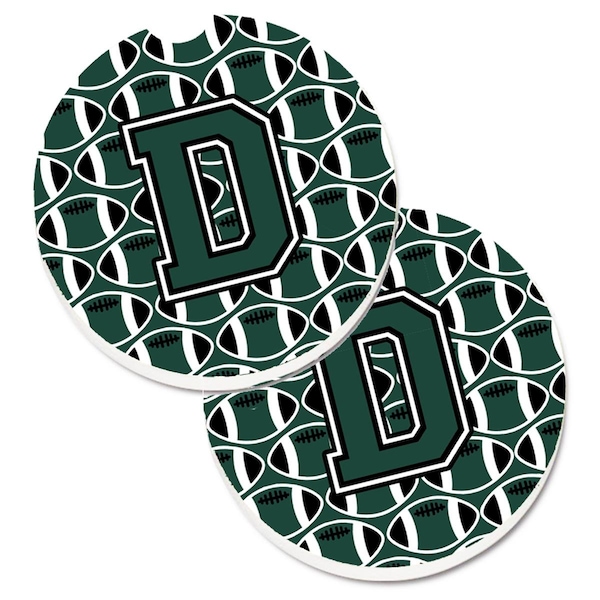 Carolines Treasures Letter D Football Green and White Cup Holder Car Coaster, PK2 CJ1071-DCARC - main